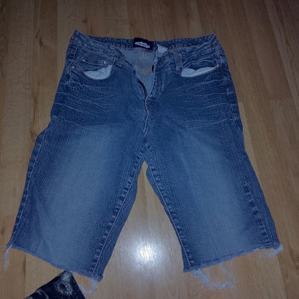 L.A Blues Stretch long Jean shorts raw hem sz 12